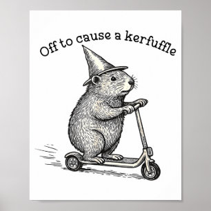 Off To Cause A Kerfuffle Capybara Scooter Chaos Fu Poster