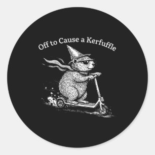 Off to cause a kerfuffle capybara scooter funny classic round sticker