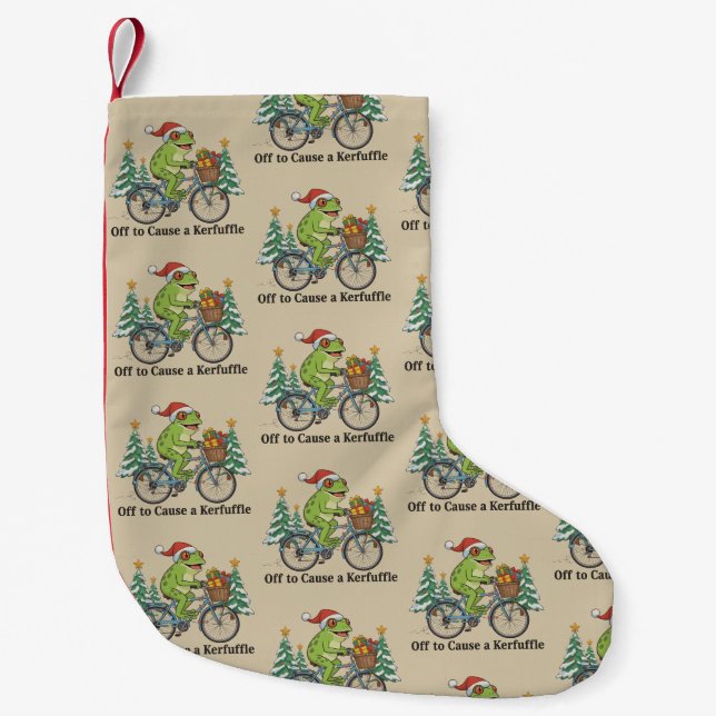 Off To Cause A Kerfuffle Frog Christmas Funny Meme Small Christmas Stocking (Front)