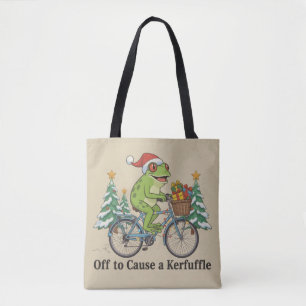 Off To Cause A Kerfuffle Frog Christmas Funny Meme Tote Bag
