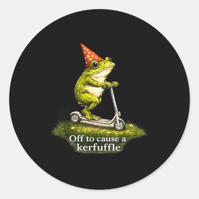 Off to cause a kerfuffle frog funny weirdcore classic round sticker (Front)