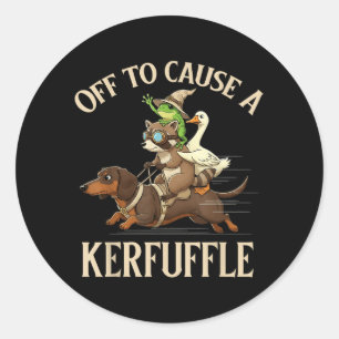 Off to Cause A Kerfuffle Frog Racoon Goose Riding Classic Round Sticker