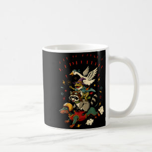 Off to Cause A Kerfuffle Frog Racoon Goose Riding Coffee Mug