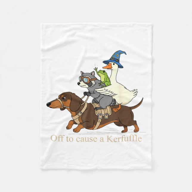 Off to Cause A Kerfuffle Frog Racoon Goose Riding Fleece Blanket (Front)