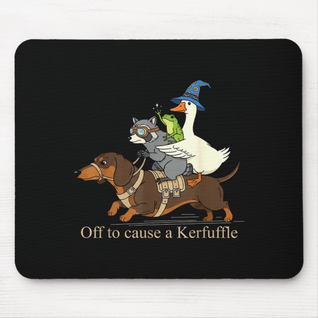 Off to Cause A Kerfuffle Frog Racoon Goose Riding Mouse Pad (Front)