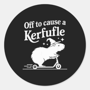 Off to cause a kerfuffle funny capybara joke meme classic round sticker