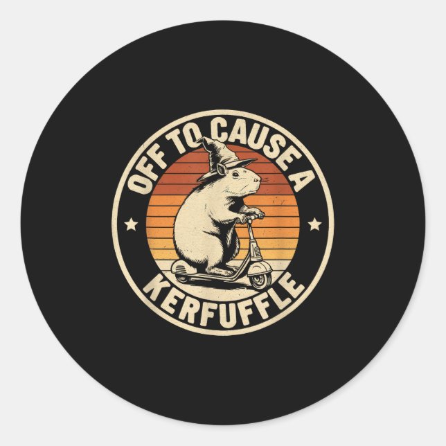 Off to cause a kerfuffle funny capybara joke meme  classic round sticker (Front)