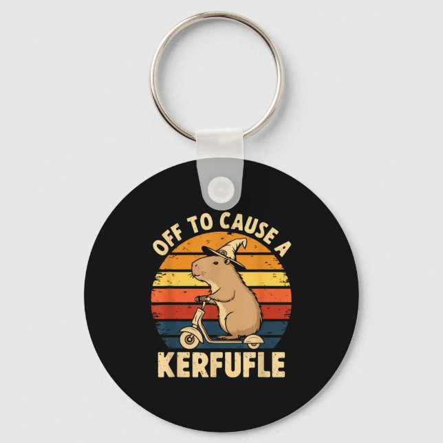 Off to cause a kerfuffle funny capybara joke meme  key ring (Front)
