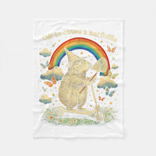 Off to Cause A Kerfuffle Funny Capybara Scooter Fleece Blanket (Front)