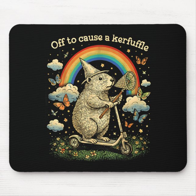 Off to Cause A Kerfuffle Funny Capybara Scooter Mouse Pad (Front)