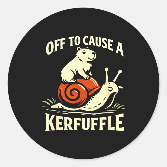 Off to cause a kerfuffle funny capybara snail classic round sticker (Front)