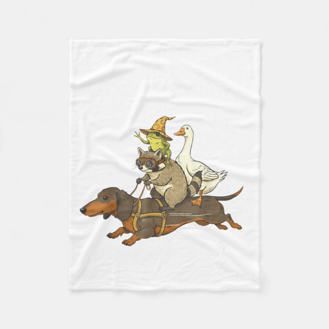 Off to Cause A Kerfuffle Funny Dachshund Frog Fleece Blanket (Front)