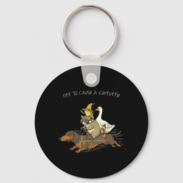 Off to Cause A Kerfuffle Funny Dachshund Frog Key Ring (Front)
