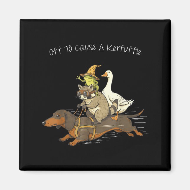 Off to Cause A Kerfuffle Funny Dachshund Frog Magnet (Front)