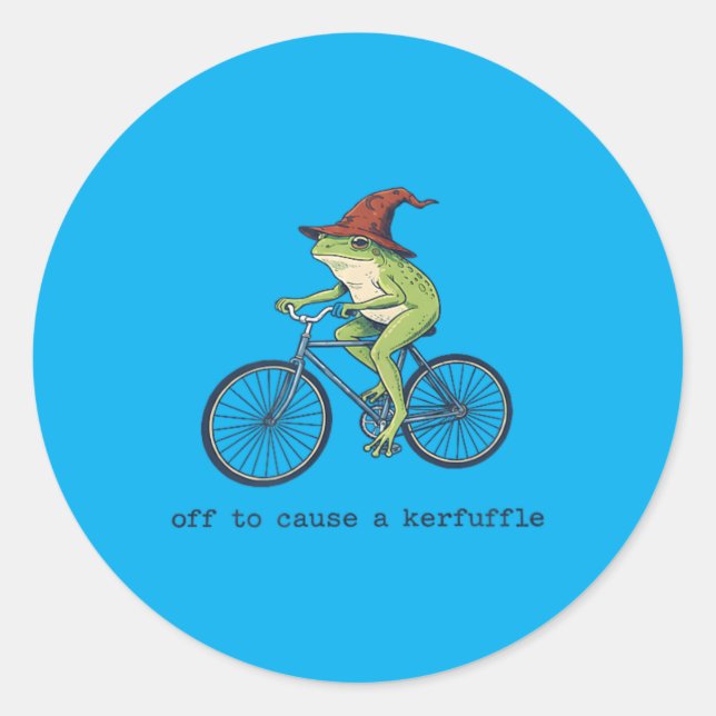 Off To Cause A Kerfuffle Funny Frog Classic Round Sticker (Front)