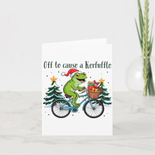Off To Cause A Kerfuffle Funny Frog Santa Christma Card