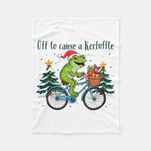 Off To Cause A Kerfuffle Funny Frog Santa Christma Fleece Blanket