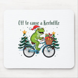 Off To Cause A Kerfuffle Funny Frog Santa Christma Mouse Pad