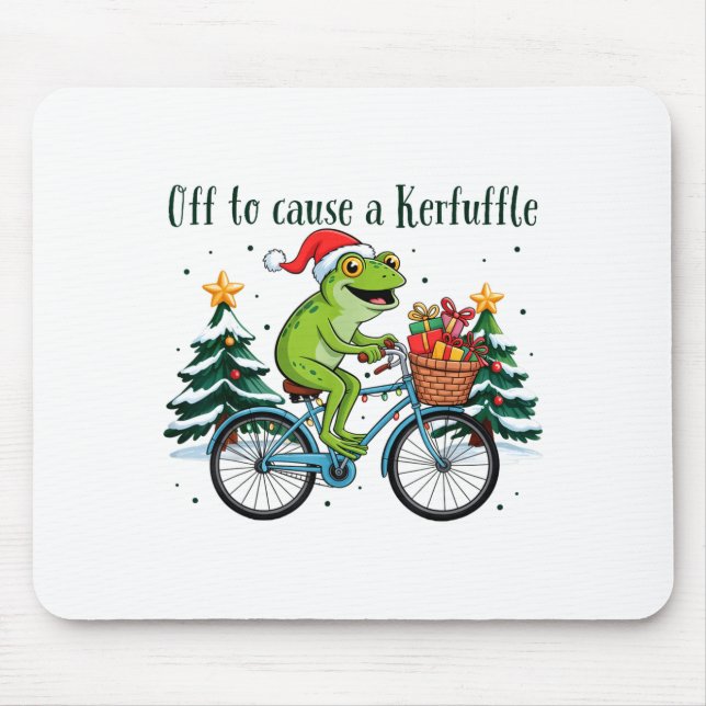 Off To Cause A Kerfuffle Funny Frog Santa Christma Mouse Pad (Front)