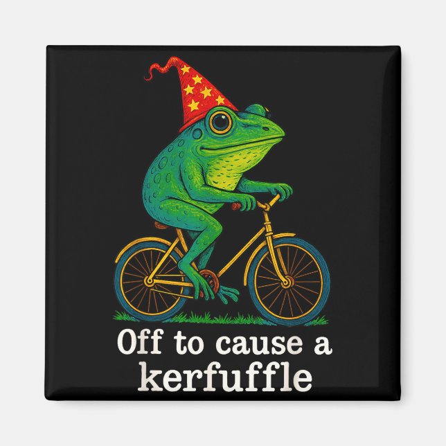 Off To Cause A Kerfuffle Funny Frog Wizard Bicycle Magnet (Front)