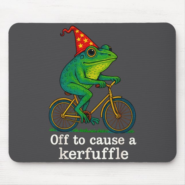 Off To Cause A Kerfuffle Funny Frog Wizard Bicycle Mouse Pad (Front)