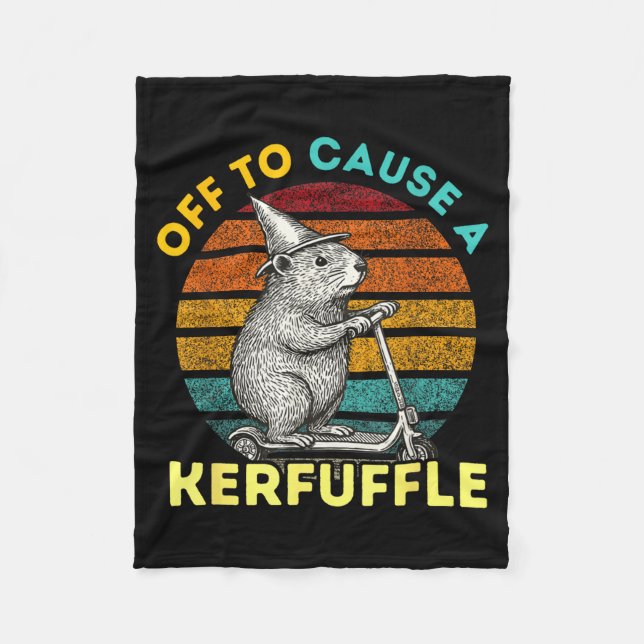 Off To Cause A Kerfuffle Funny Groundhog Riding Sc Fleece Blanket (Front)