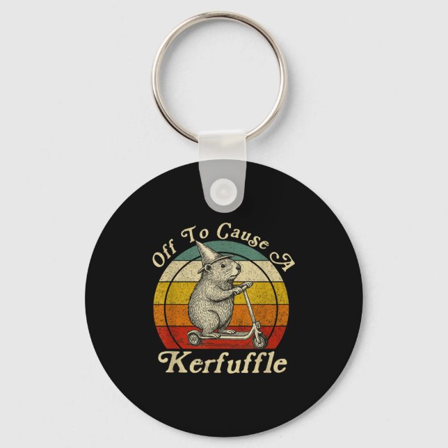 Off To Cause A Kerfuffle Funny Groundhog Riding Sc Key Ring (Front)