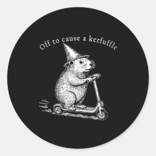 Off To Cause A Kerfuffle, Funny Groundhog Scooter  Classic Round Sticker