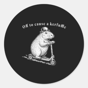 Off To Cause A Kerfuffle, Funny Groundhog Scooter Classic Round Sticker
