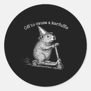 Off To Cause A Kerfuffle, Funny Groundhog Scooter  Classic Round Sticker