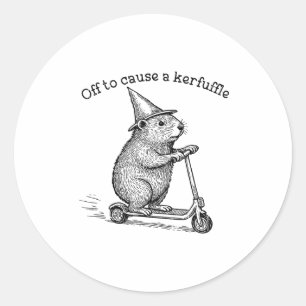 Off To Cause A Kerfuffle, Funny Groundhog Scooter Classic Round Sticker