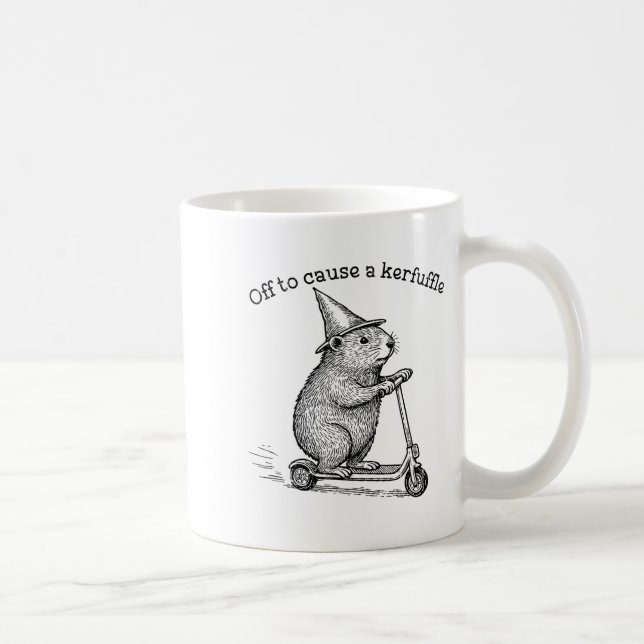 Off To Cause A Kerfuffle, Funny Groundhog Scooter  Coffee Mug (Right)