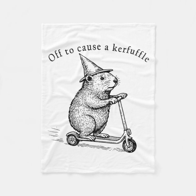 Off To Cause A Kerfuffle, Funny Groundhog Scooter  Fleece Blanket (Front)