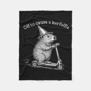 Off To Cause A Kerfuffle, Funny Groundhog Scooter  Fleece Blanket