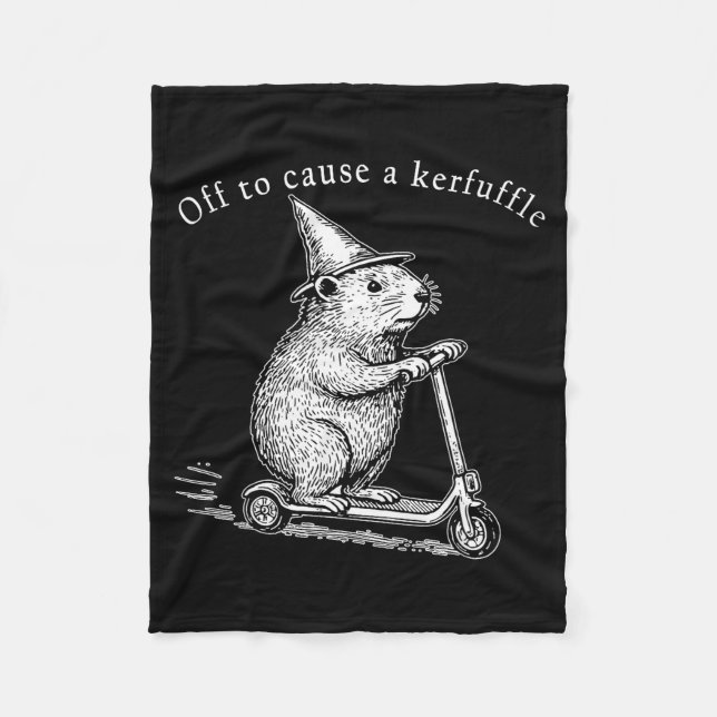 Off To Cause A Kerfuffle, Funny Groundhog Scooter  Fleece Blanket (Front)