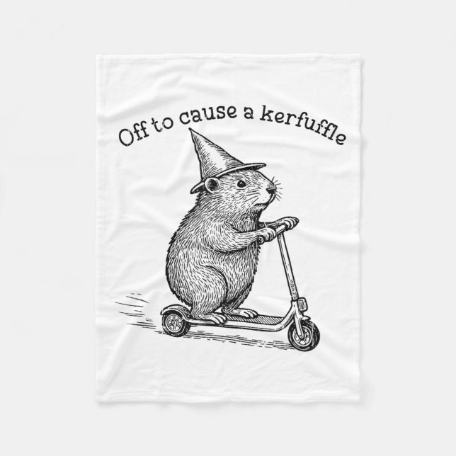 Off To Cause A Kerfuffle, Funny Groundhog Scooter  Fleece Blanket (Front)