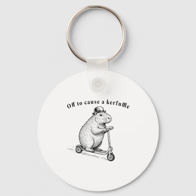 Off To Cause A Kerfuffle, Funny Groundhog Scooter  Key Ring (Front)
