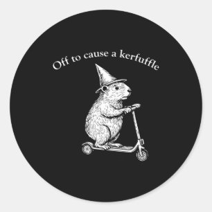 Off To Cause A Kerfuffle Funny Groundhog Scooter S Classic Round Sticker