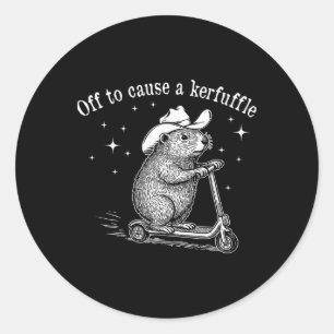 Off To Cause A Kerfuffle Funny Groundhog Scooter V Classic Round Sticker