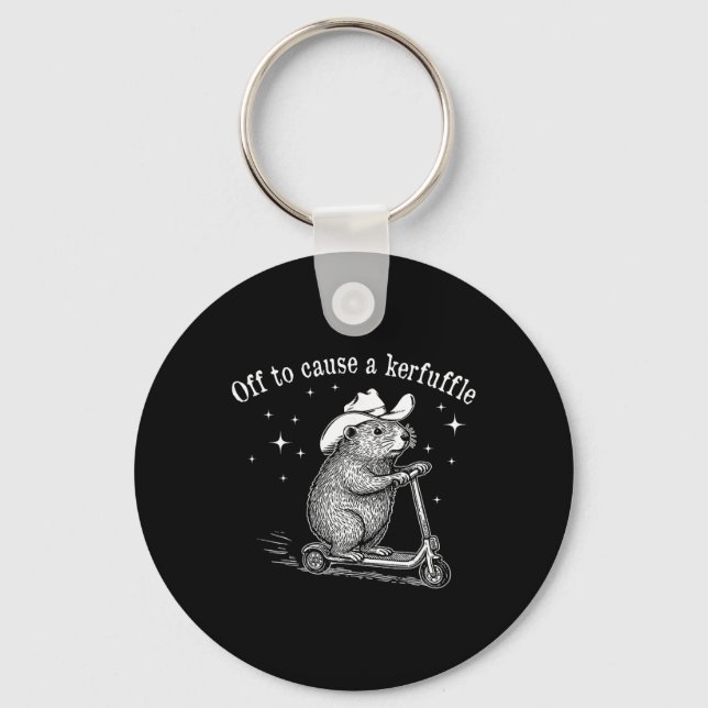 Off To Cause A Kerfuffle Funny Groundhog Scooter V Key Ring (Front)
