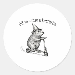 Off To Cause A Kerfuffle Funny Hamster Scooter Gro Classic Round Sticker