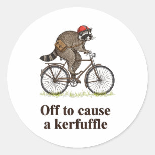 Off To Cause A Kerfuffle Funny Raccoon Meme Boys M Classic Round Sticker
