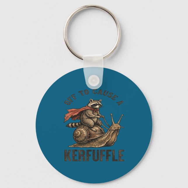 Off to cause a kerfuffle funny racoon meme  key ring (Front)