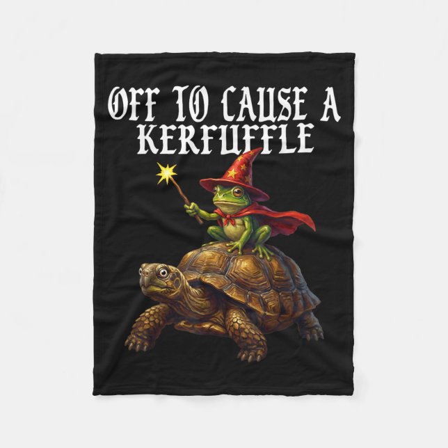 Off To Cause A Kerfuffle Funny Whimsical Frog Wiza Fleece Blanket (Front)