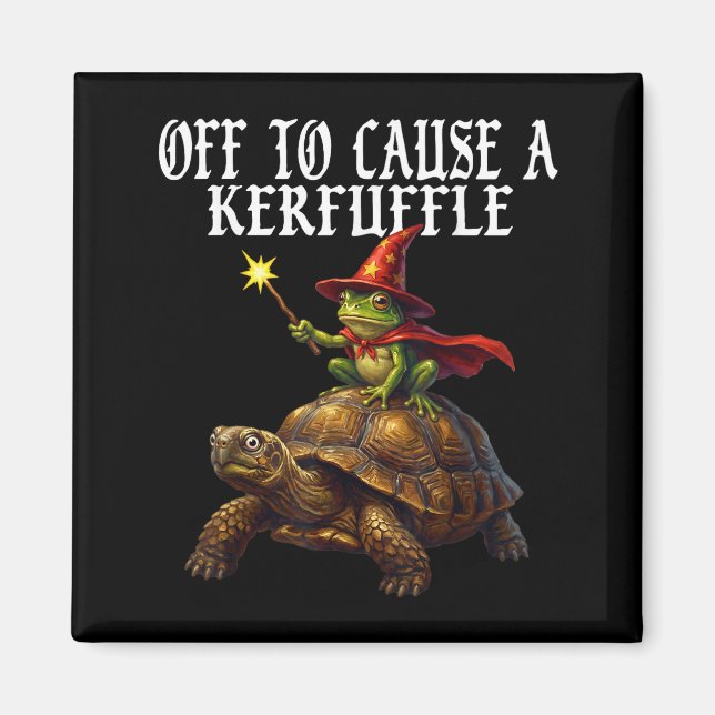 Off To Cause A Kerfuffle Funny Whimsical Frog Wiza Magnet (Front)