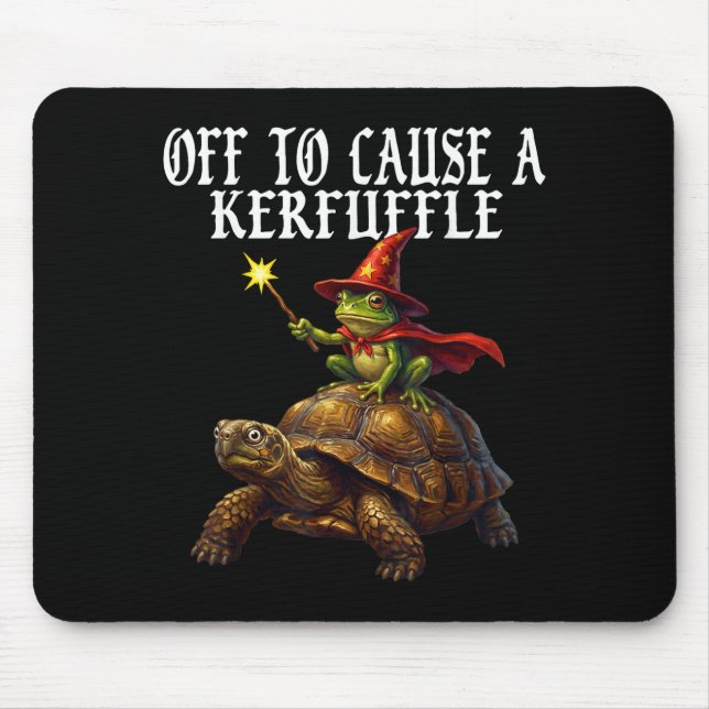 Off To Cause A Kerfuffle Funny Whimsical Frog Wiza Mouse Pad (Front)