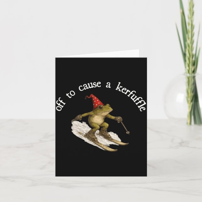 Off to Cause A Kerfuffle Funny Wizard Frog On Skis Card (Front)
