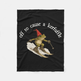Off to Cause A Kerfuffle Funny Wizard Frog On Skis Fleece Blanket