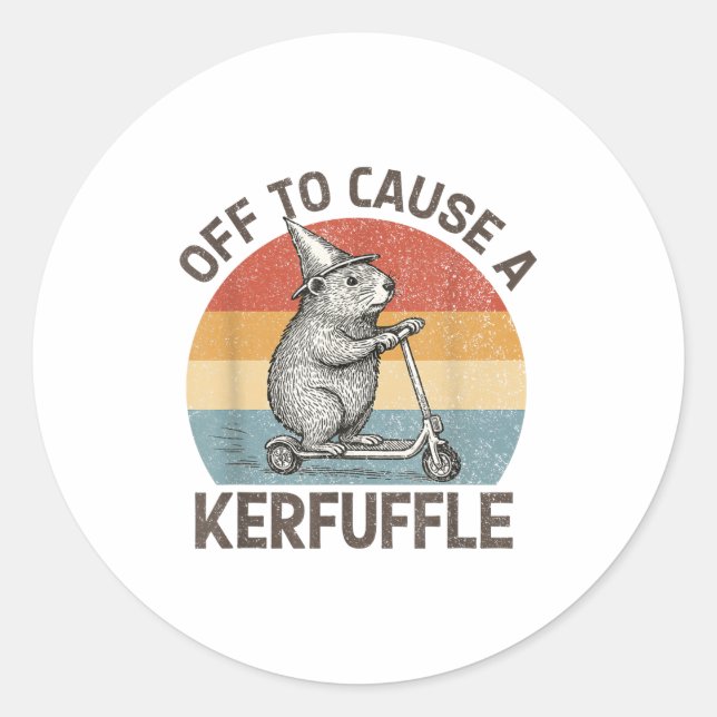 Off To Cause A Kerfuffle Groundhog Scooter Funny A Classic Round Sticker (Front)