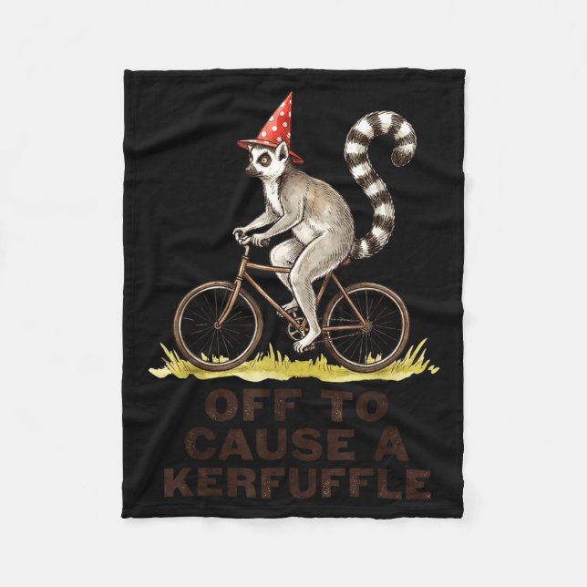 Off to Cause A Kerfuffle Lemur Funny Weirdcore Fleece Blanket (Front)
